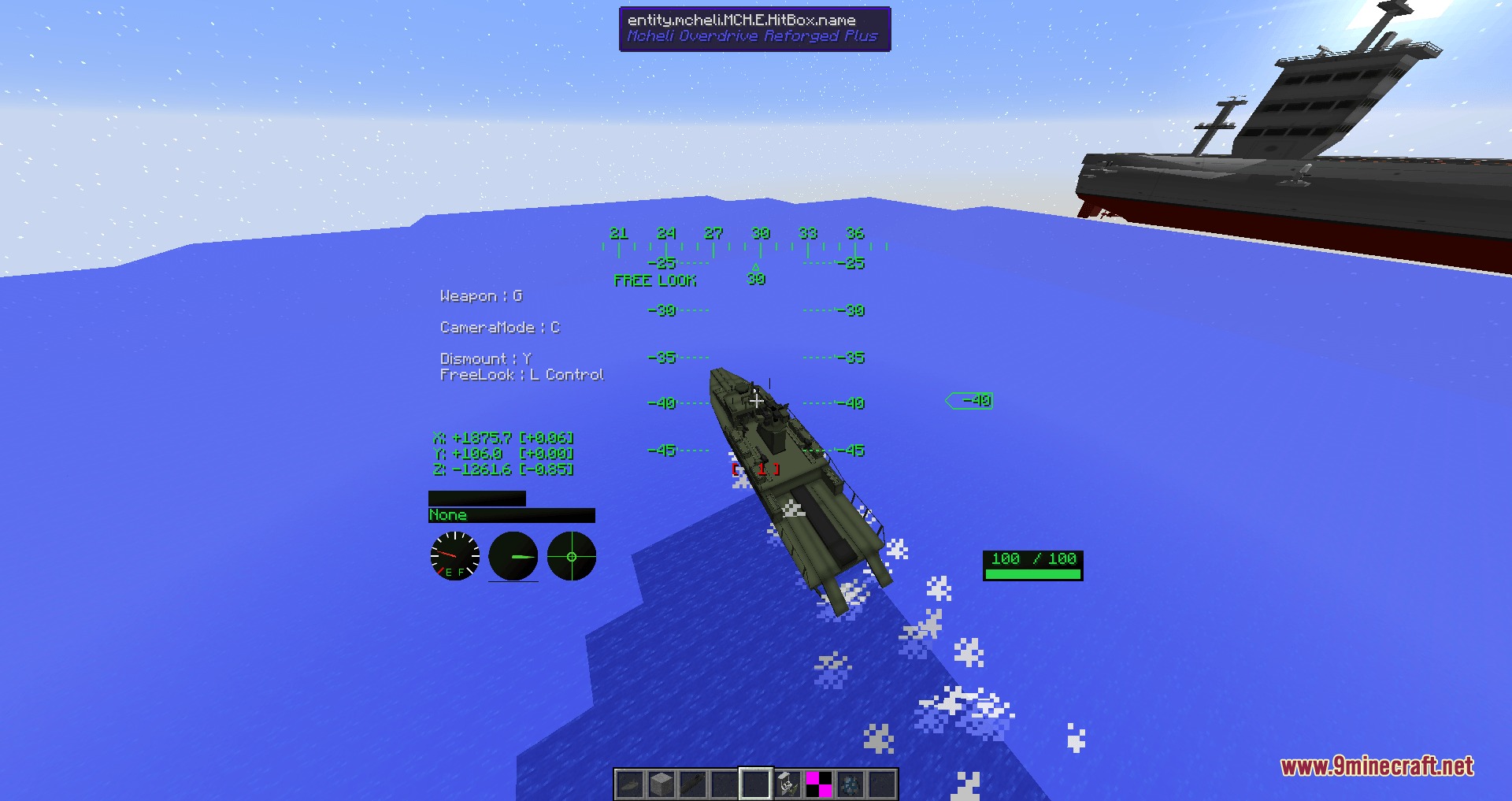 Mcheli Overdrive Loader Mod Screenshot 2 A small patrol boat navigating the ocean near a large carrier