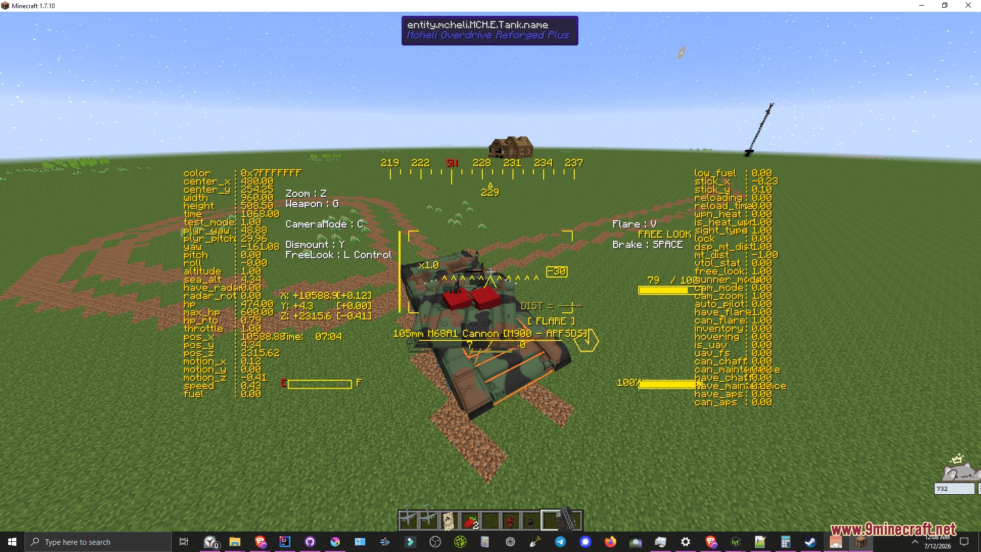 Mcheli Overdrive Loader Mod Screenshot 7 A tank with a complex digital interface and compass on a field