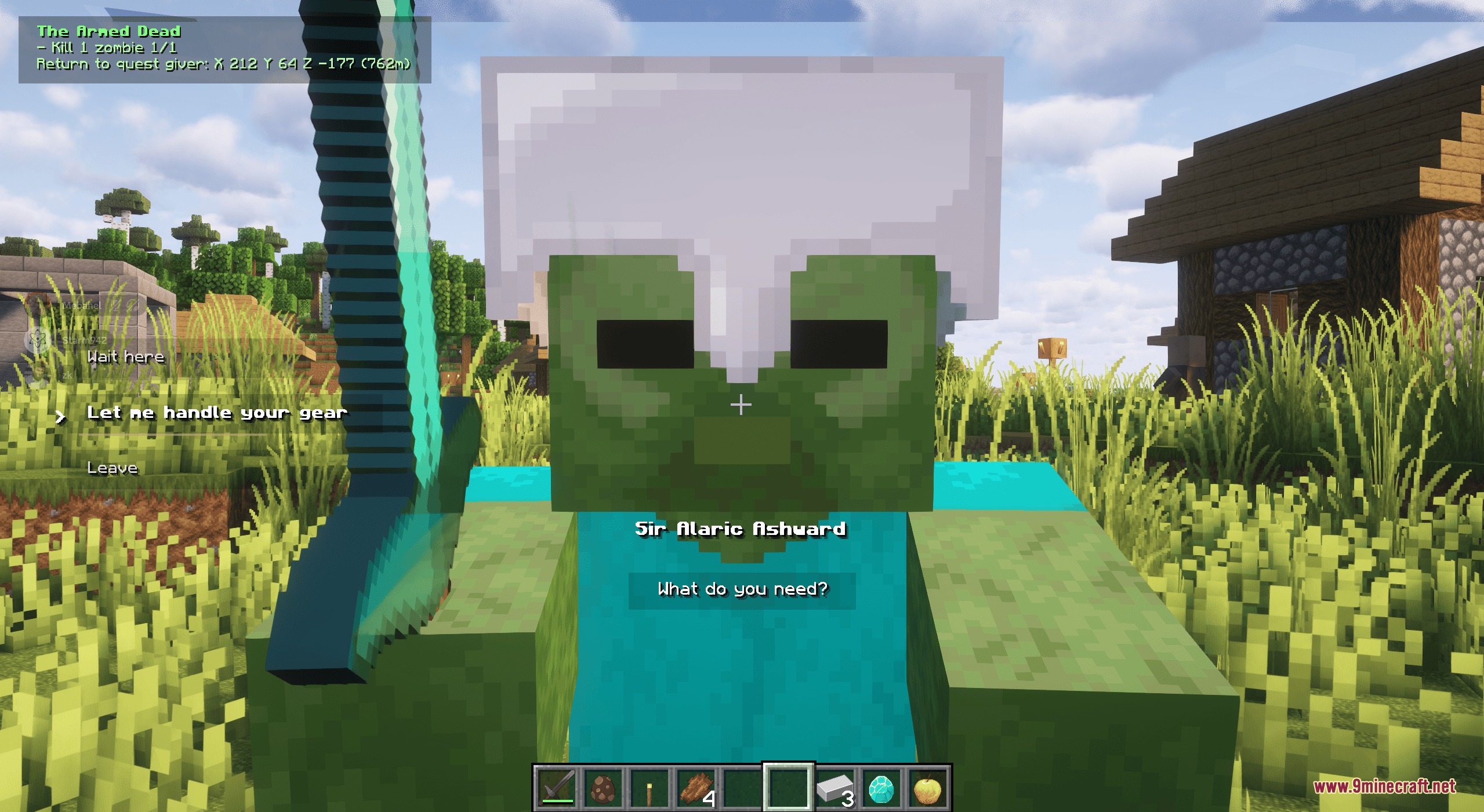 Mebahel's RPG Villager Quests and Companions Mod Screenshot 7 Talking to a friendly zombie NPC named Sir Alaric Ashward in Minecraft