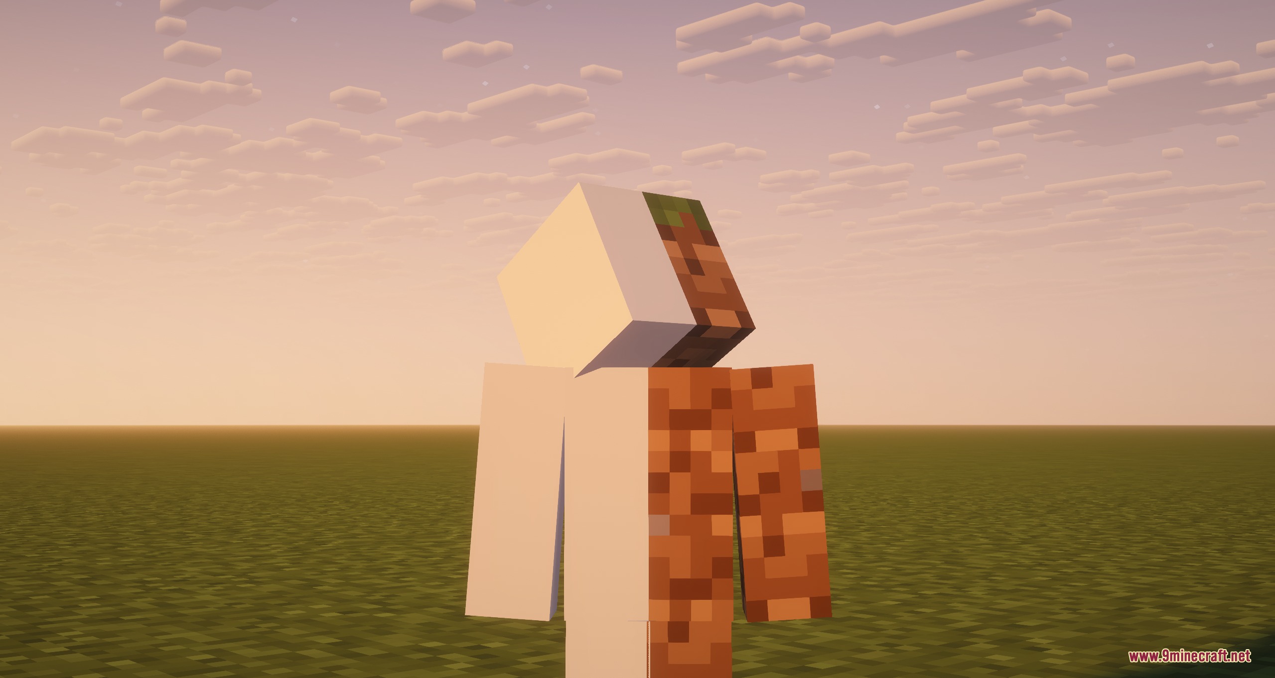 Meccha Crafteleon Mod Screenshot 1 A Minecraft player character with half white and half dirt block skin