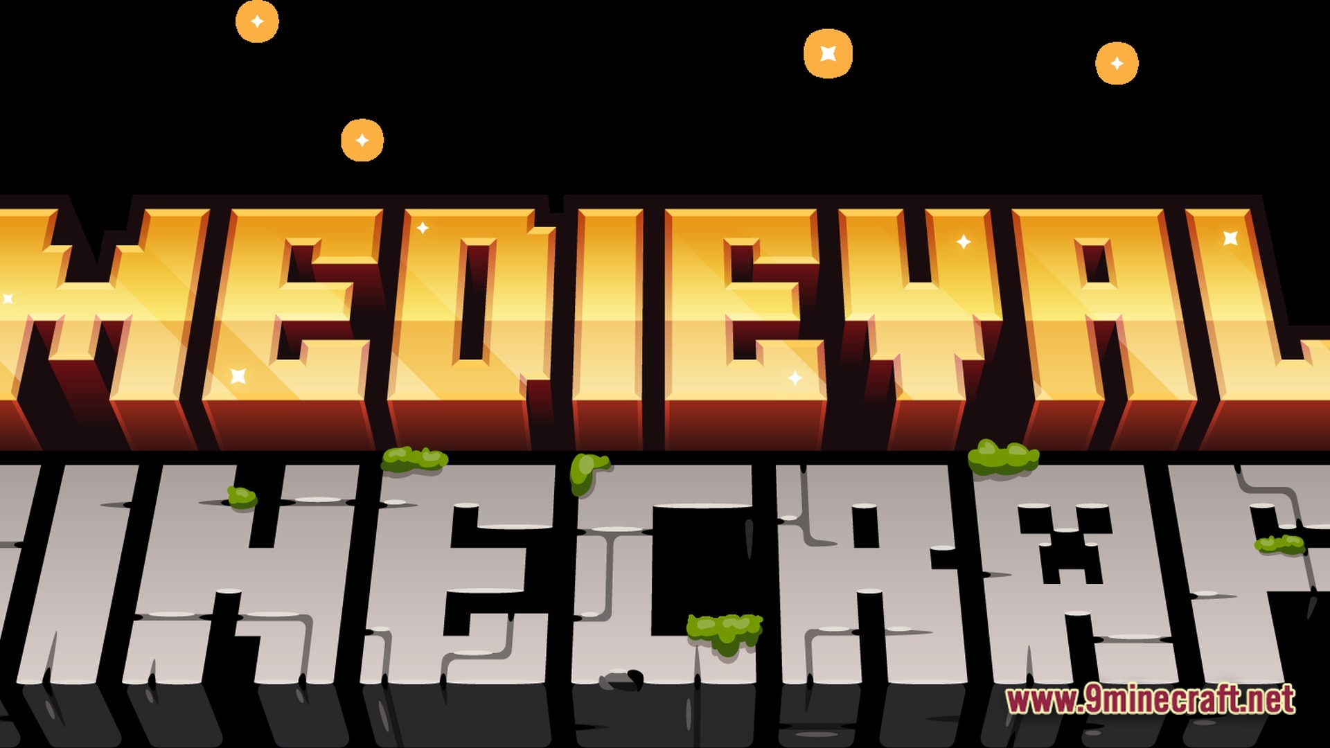 Medieval MC MMC3 Modpack Screenshot 9 The Medieval Minecraft modpack logo features stylized gold and stone block lettering with moss accents