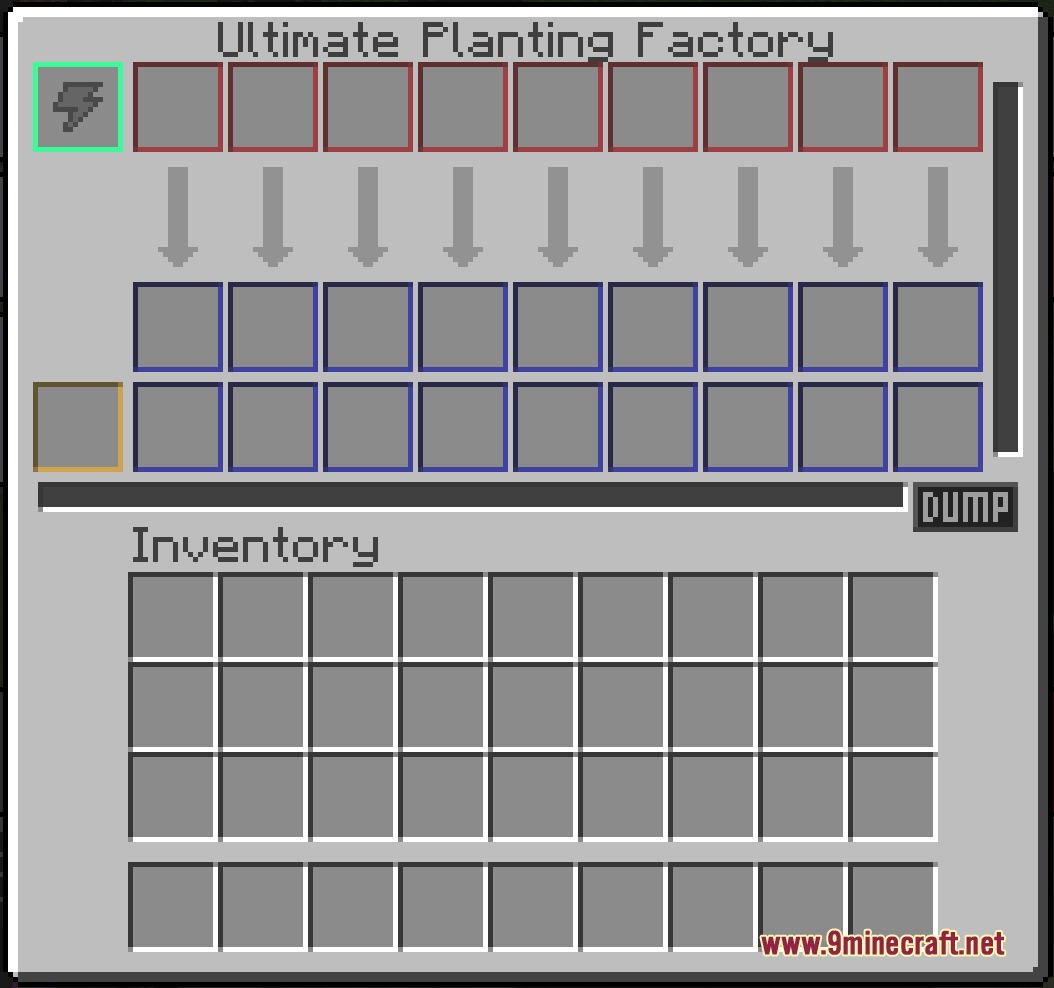 The Ultimate Planting Factory interface features multiple slots for automated crop processing
