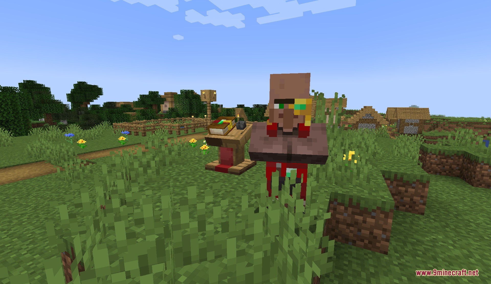 Merchant Guild Ledger Mod Screenshot 1 A villager wearing a monocle stands beside a Merchant Counter block