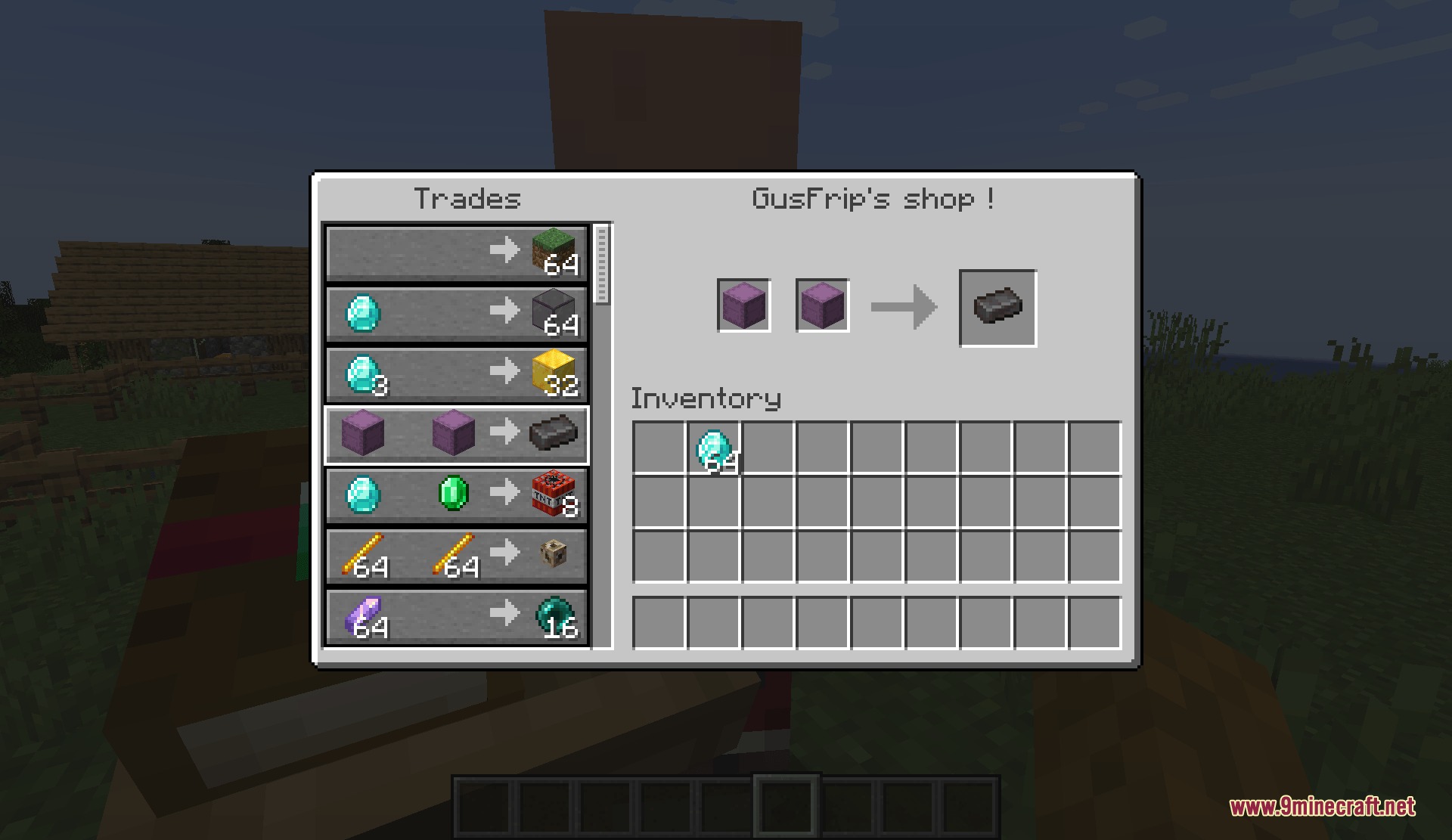 Merchant Guild Ledger Mod Screenshot 3 Custom trading menu showing a netherite ingot trade for two shulker boxes