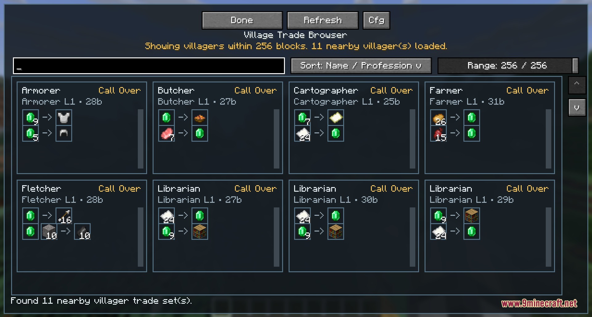 Merchant Master Key Mod Screenshot 2 Village trade browser menu displaying multiple villager professions and trade offers