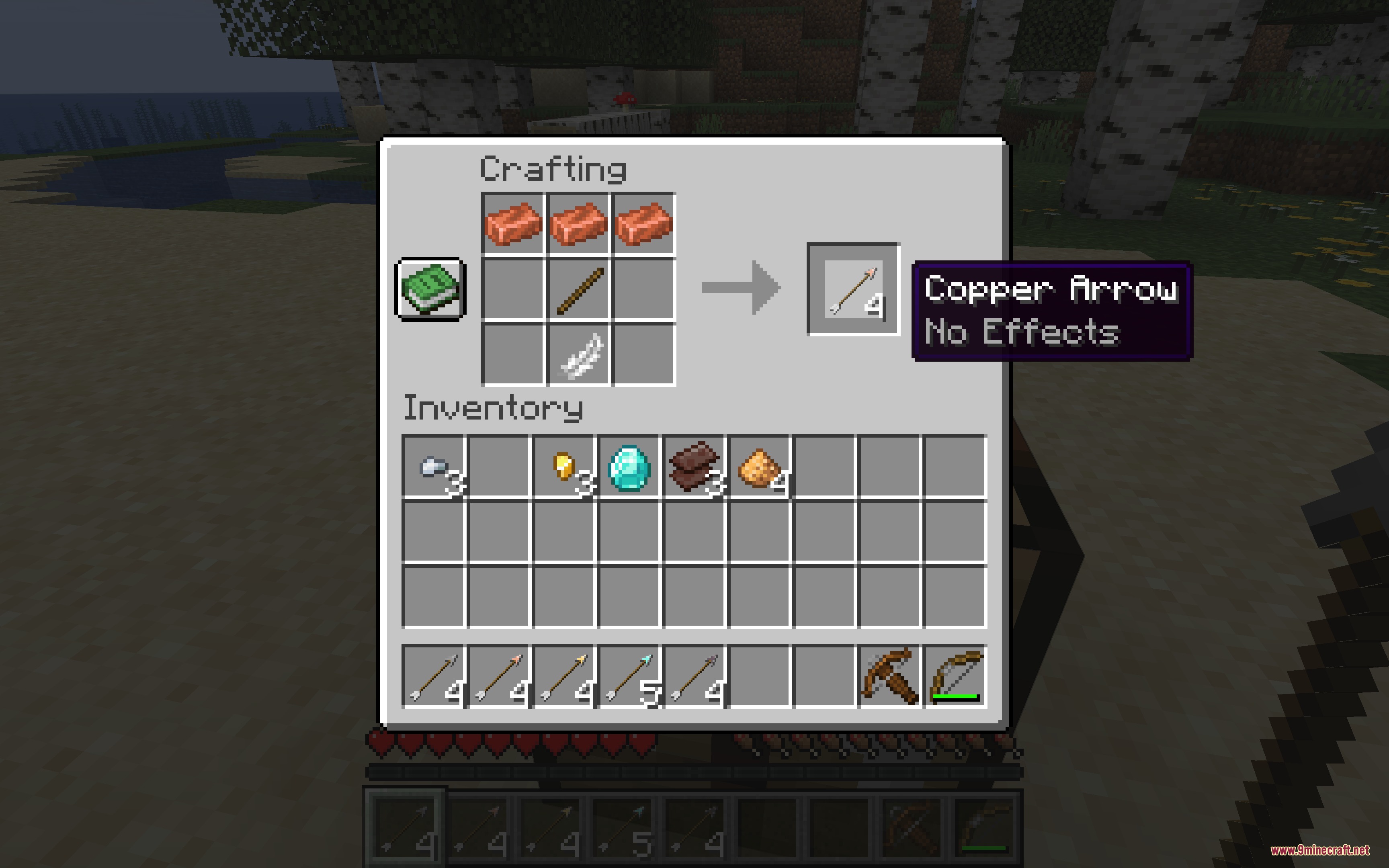 Metal Arrows Beyond Flint Mod Screenshot 4 A crafting table interface showing the recipe for four copper arrows