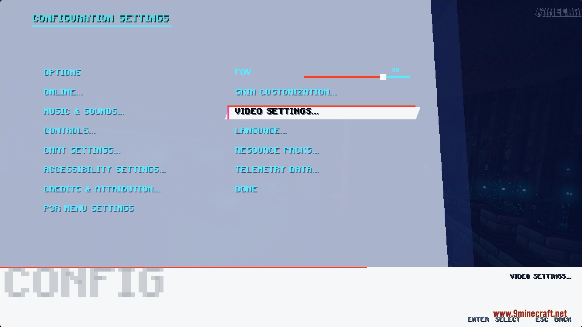 The Midnight Echo Interface mod displays a stylized blue configuration settings menu