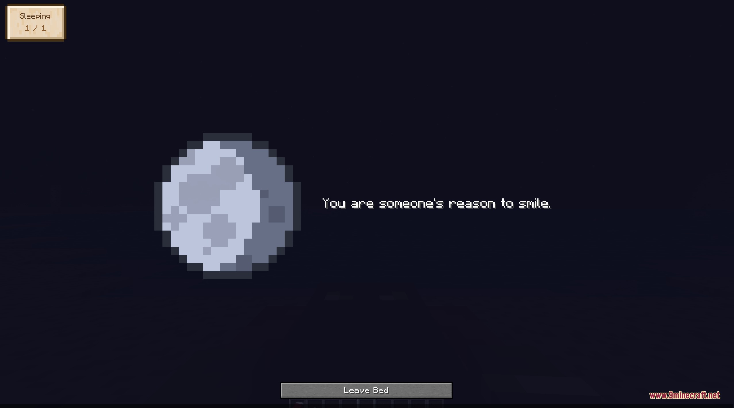 Midnight Thoughts Mod Screenshot 2 The sleeping screen displays a moon icon and a wholesome message