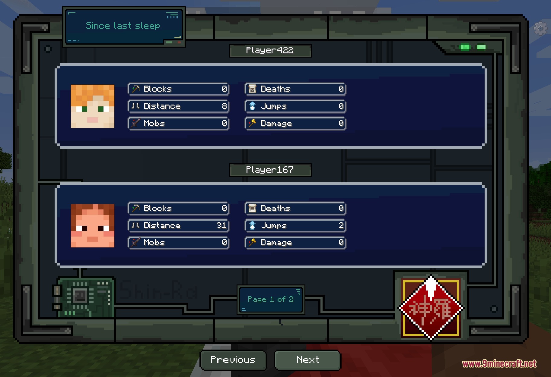 Midnight Thoughts Mod Screenshot 4 A tech themed menu from Midnight Thoughts mod showing player statistics since last sleep