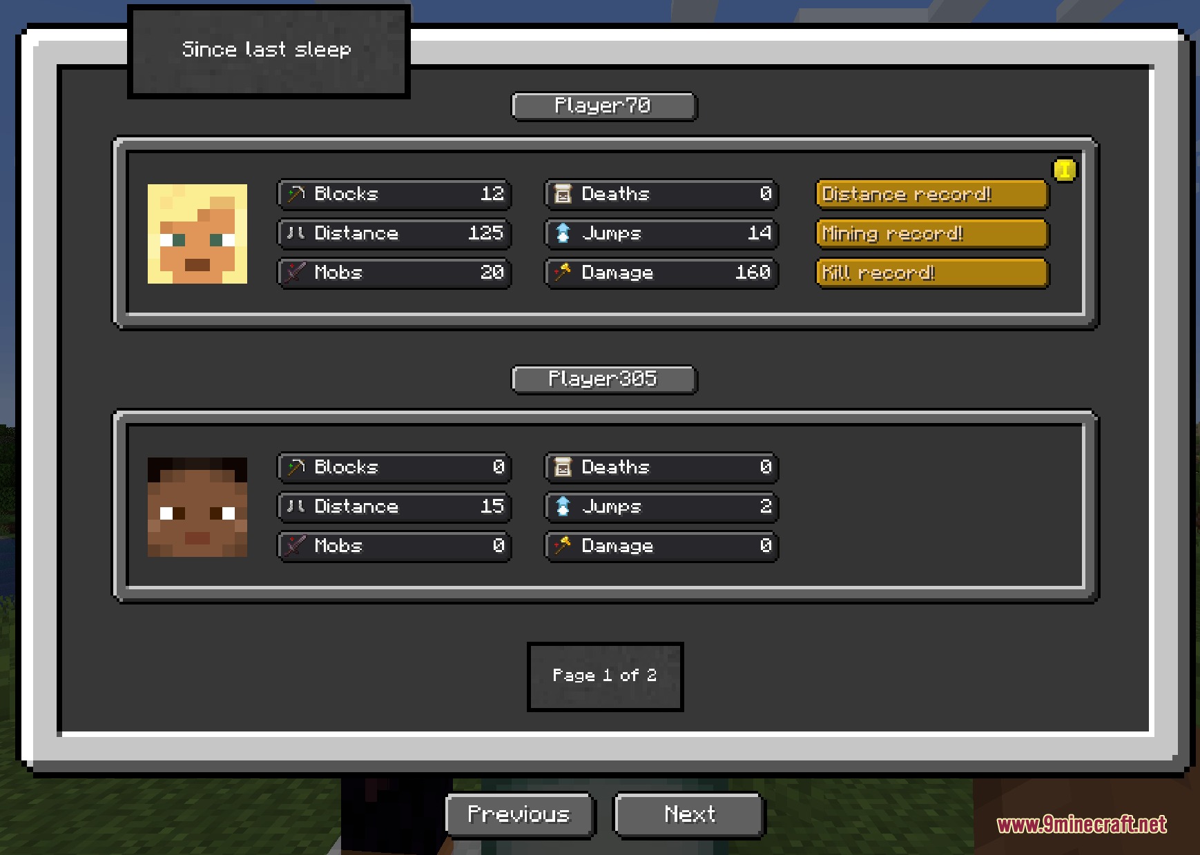 Midnight Thoughts Mod Screenshot 5 Midnight Thoughts mod tech style menu showing player statistics since last sleep