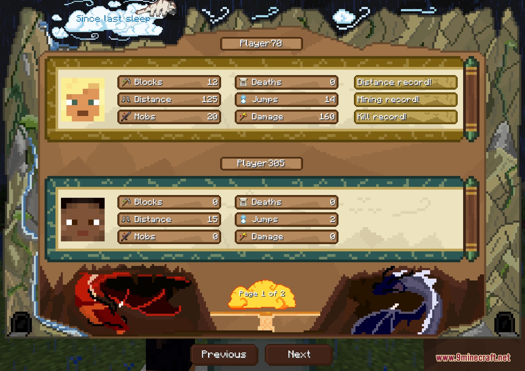 Midnight Thoughts Mod Screenshot 6 Fantasy themed menu showing player records with dragon and cloud background art