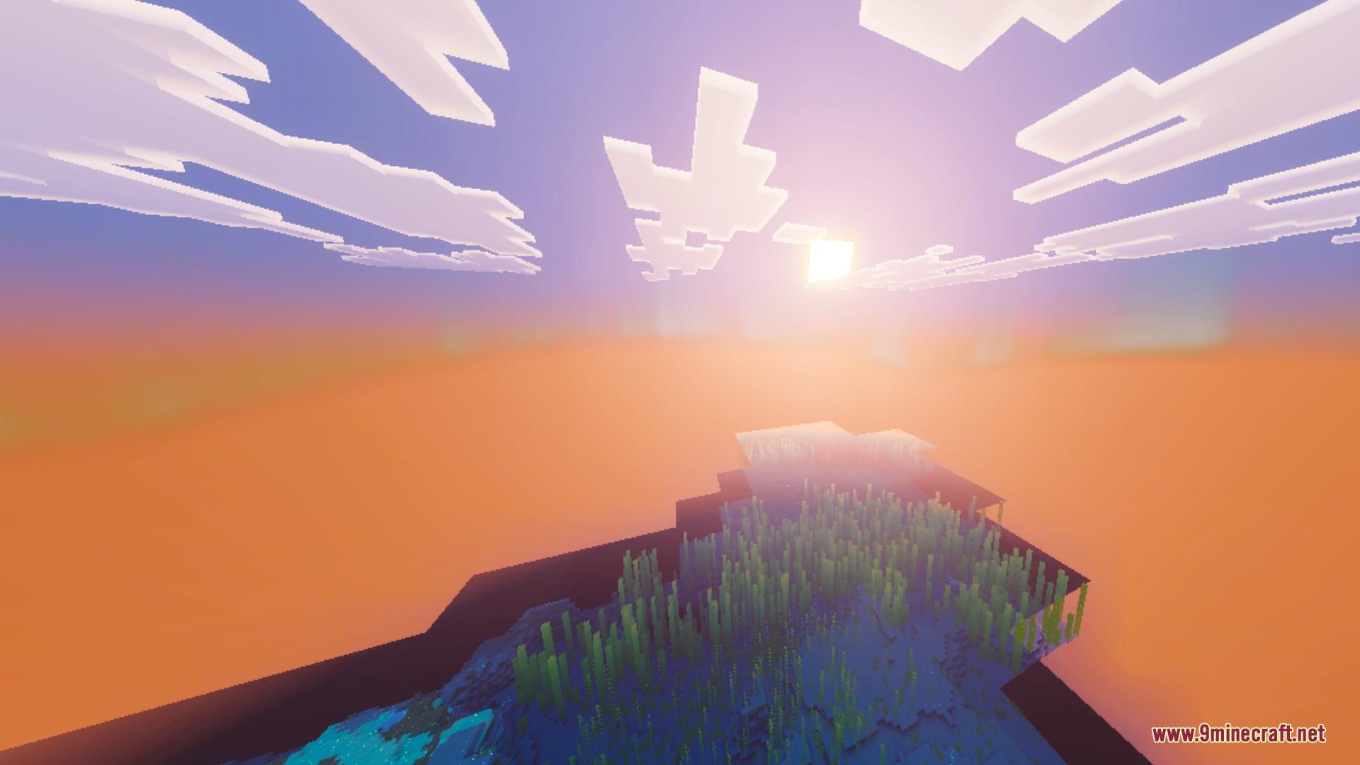 Mike Ultra Visuals Shader Screenshot 3 A vibrant sunset over a vast ocean with kelp visible underwater
