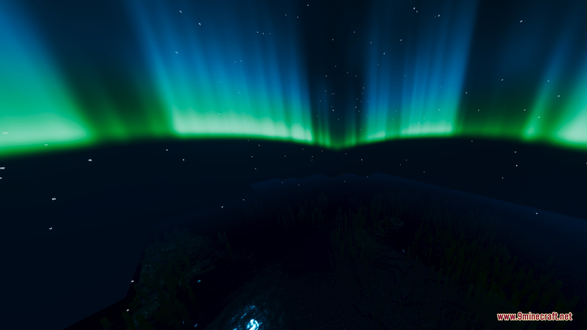 Mike Ultra Visuals Shader Screenshot 5 Mike Ultra Visuals adds shifting green and blue aurora beams to the sky