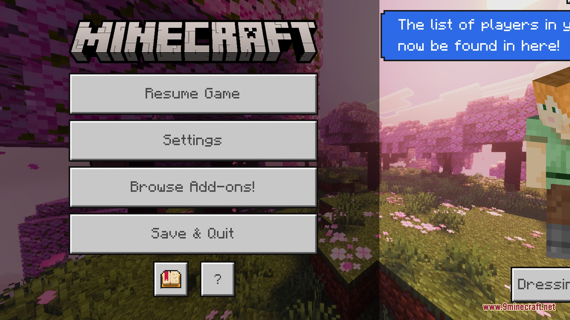 Mike Ultra Visuals Shader Screenshot 7 Minecraft pause menu screen showing a beautiful pink cherry blossom forest background