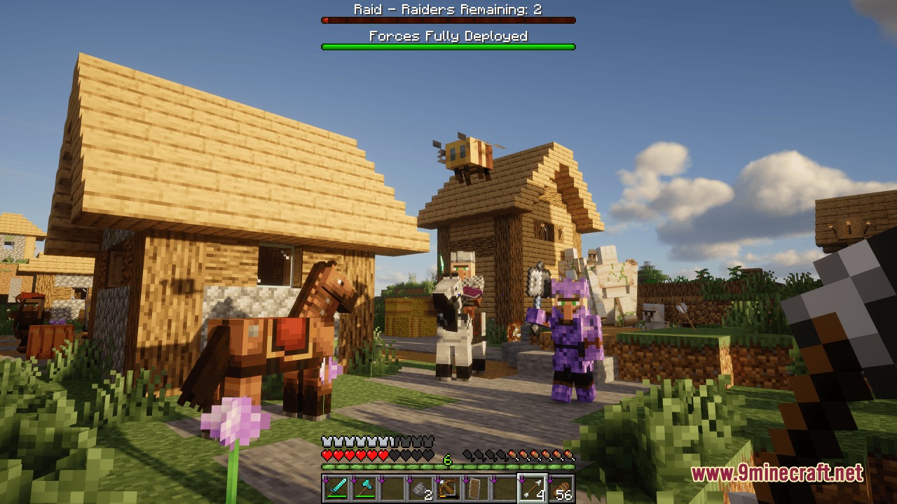 Millager Village Defenders Mod Screenshot 4 Millager Village Defenders soldiers and an iron golem defending against a raid