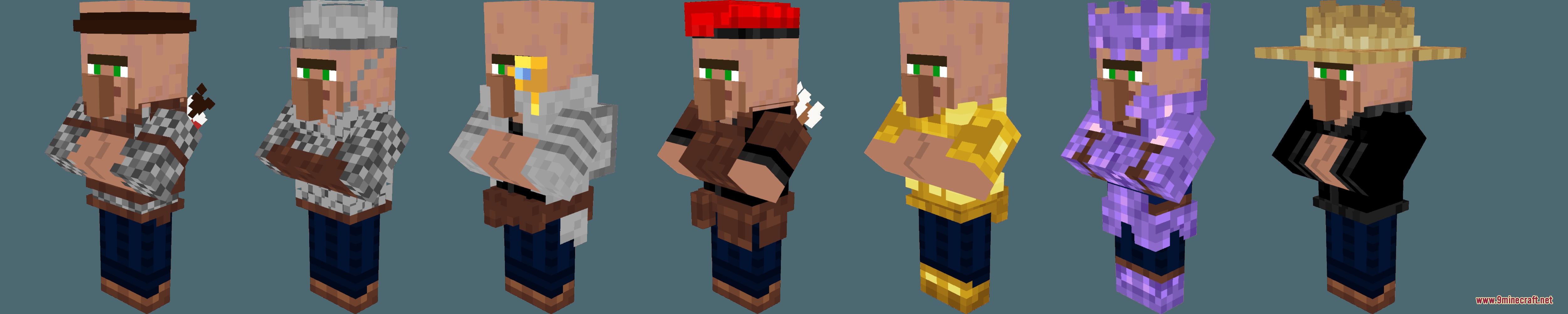 Millager Village Defenders Mod Screenshot 8 A lineup of various villager military units wearing specialized armor sets