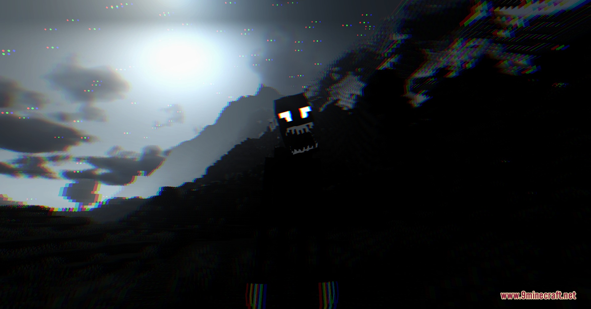 Low sanity levels cause visual distortions and glitch effects when facing a shadow monster