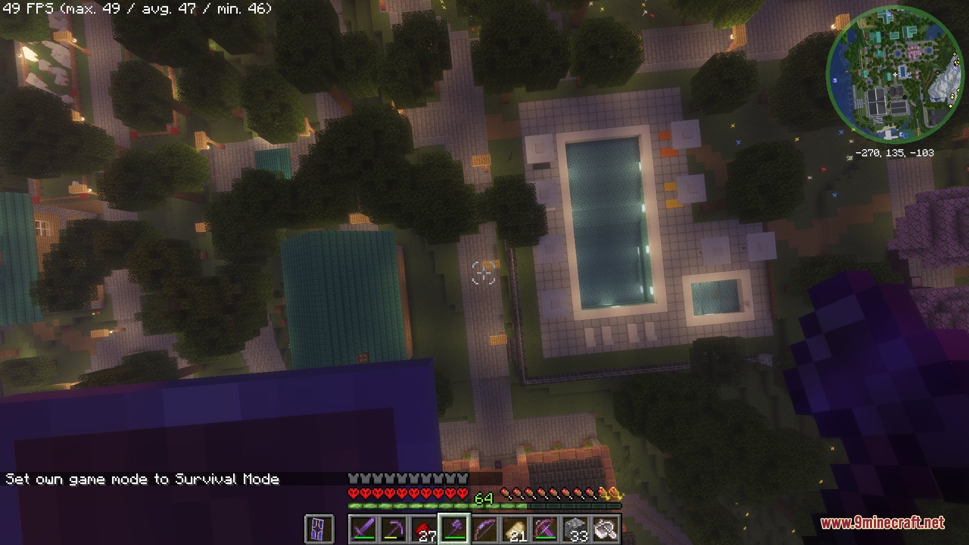 Mine Life 2 Resource Pack Screenshot 2 Aerial view of a modern Minecraft base with a large swimming pool