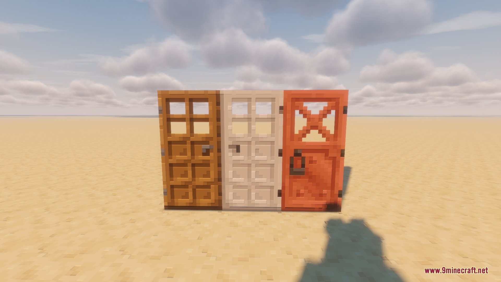 Mine Life 2 Resource Pack Screenshot 3 Three different doors standing in a row on a sandy desert landscape
