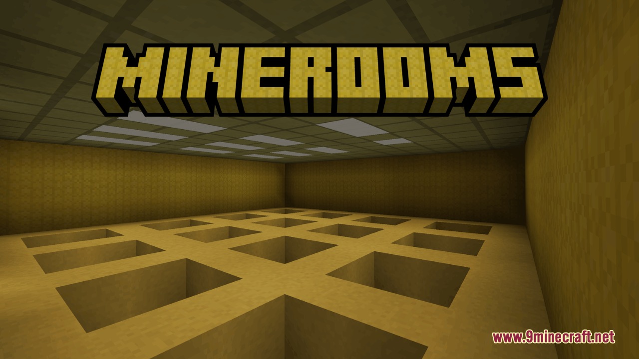 Mine Rooms Backrooms Blocks Resource Pack Screenshot 2 A large room with yellow walls and square holes in the floor