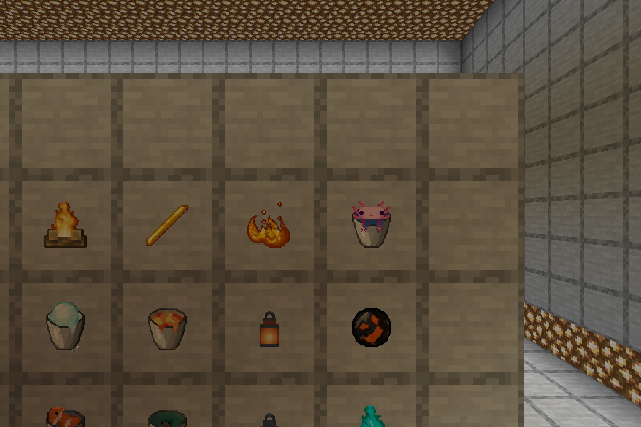 Close up of high resolution items like lanterns and buckets in frames