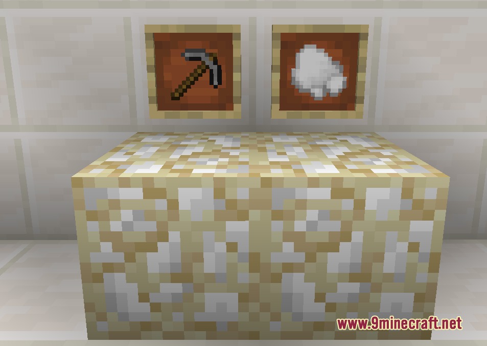 Minecraft Reworked Desgold Gd's Version Mod Screenshot 4 A white ore block displayed with a pickaxe and its dropped item