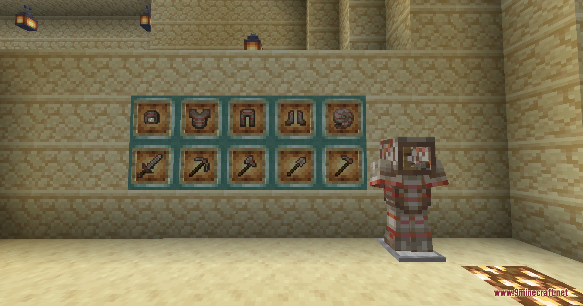 Minecraft Reworked Desgold Gd's Version Mod Screenshot 6 Armor stand and item frames showcasing the new Nautic armor and tool sets