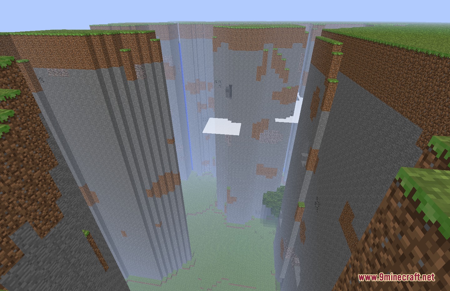 Minecraft Sigma MCS Mod Screenshot 3 A massive deep ravine generated in the Minecraft Sigma MCS Mod world