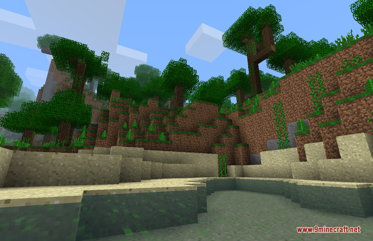 Minecraft Sigma MCS Mod Screenshot 5 Exploring a lush jungle biome with tall trees and sandy shores