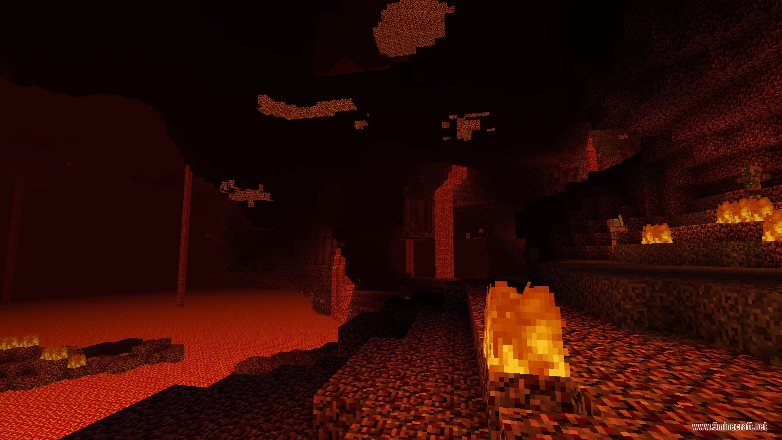 Minecraft Sigma MCS Mod Screenshot 6 The expanded Nether dimension with vast lava lakes and dark atmosphere