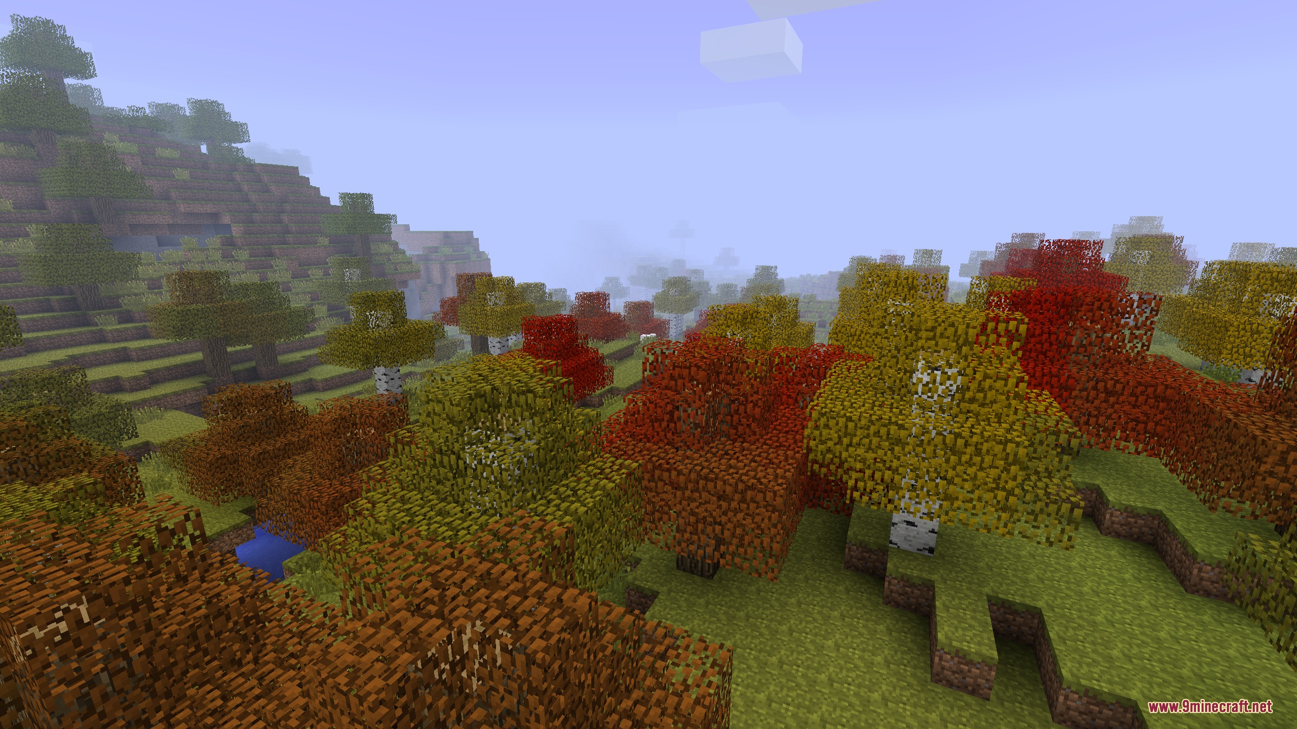 Minecraft Sigma MCS Mod Screenshot 8 A beautiful autumn forest with colorful orange and red leaves in Minecraft