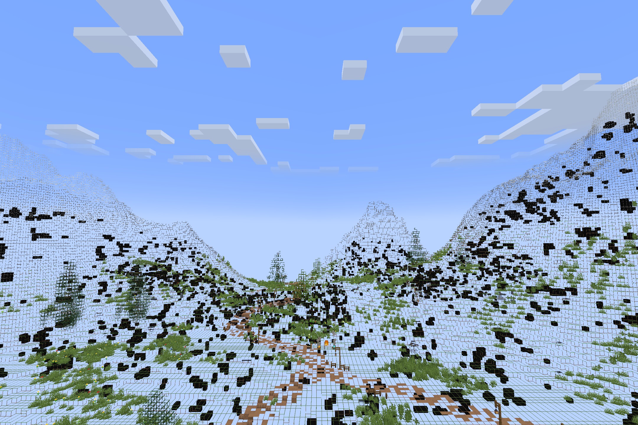 Minecraft X-Ray Edition by Crimom Resource Pack Screenshot 10 See through mountain terrain showing underground ores and a winding dirt path