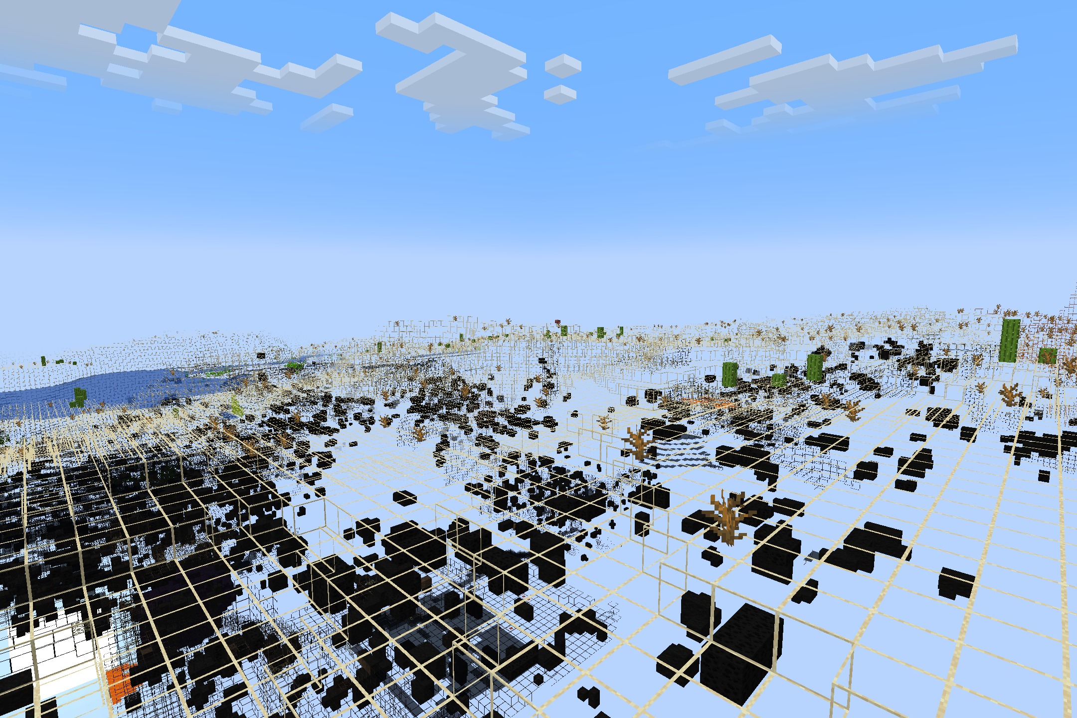 Minecraft X-Ray Edition by Crimom Resource Pack Screenshot 9 Transparent desert landscape reveals hidden black ore blocks and underground cave systems