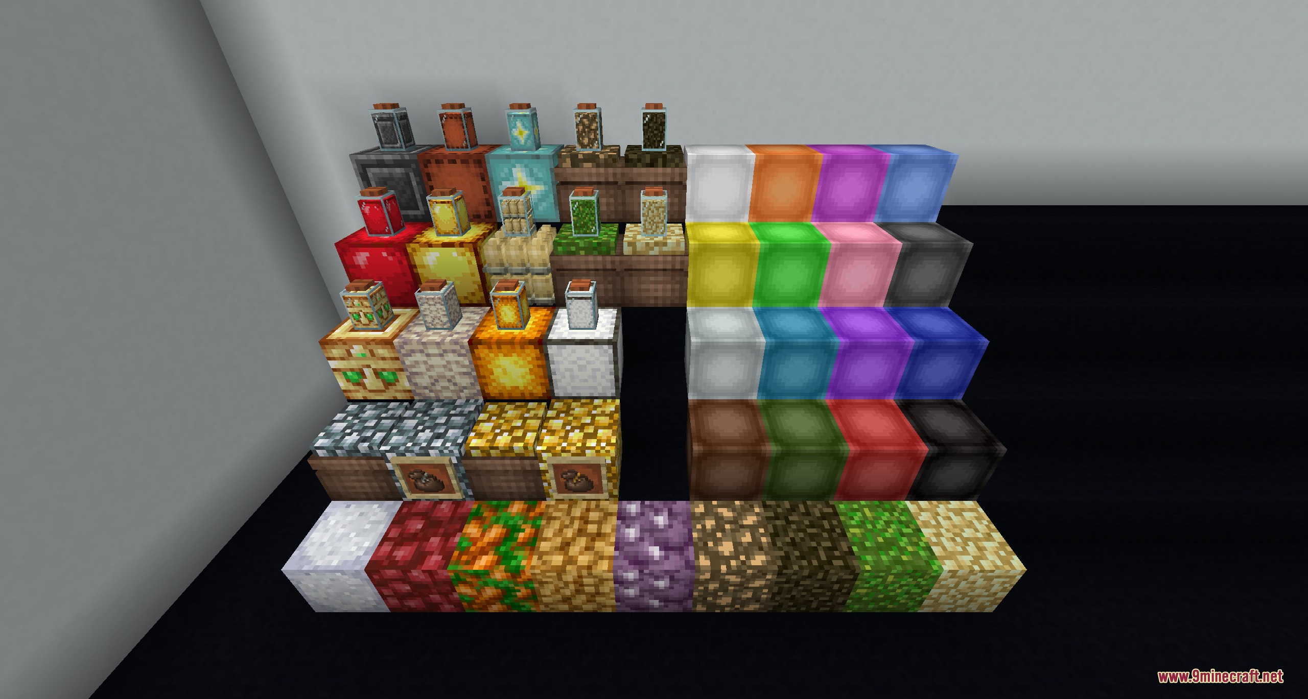 Minekea Fabric Neo Forge Mod Screenshot 7 Minekea mod provides colorful compressed blocks and glass jars for decorative storage