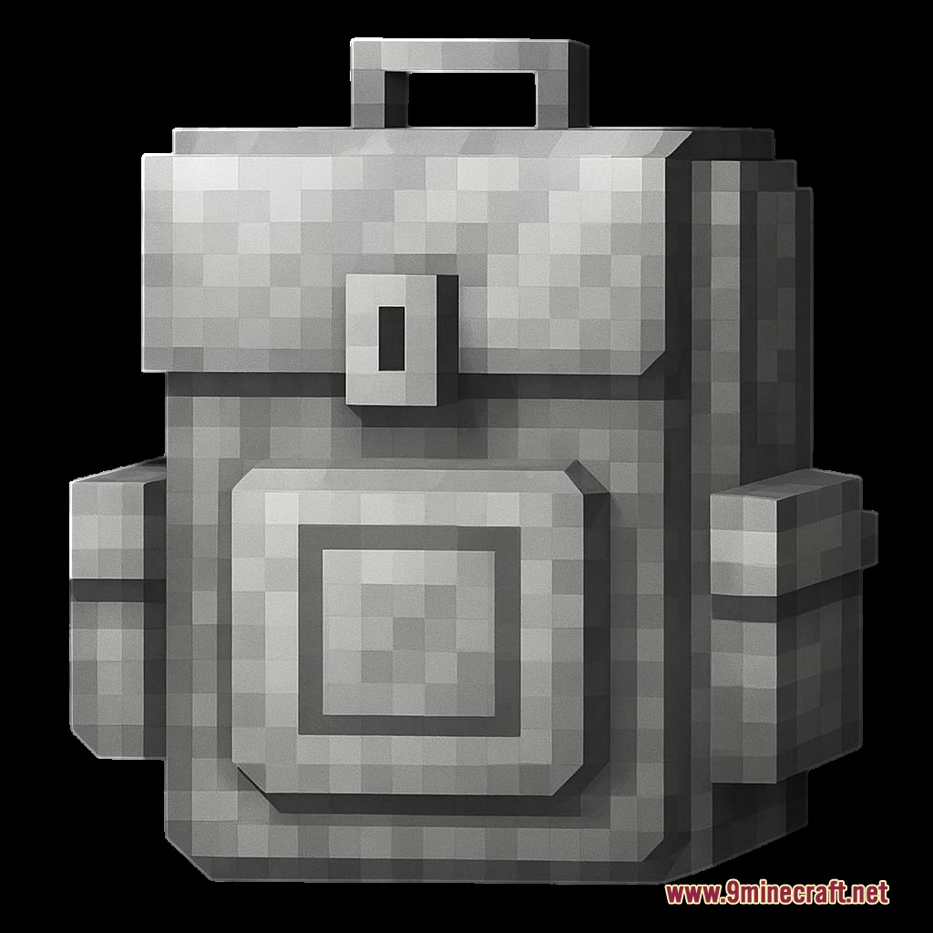 Mineral Backpacks Mod Screenshot 1 A grey iron tier backpack with a simple pixelated storage design