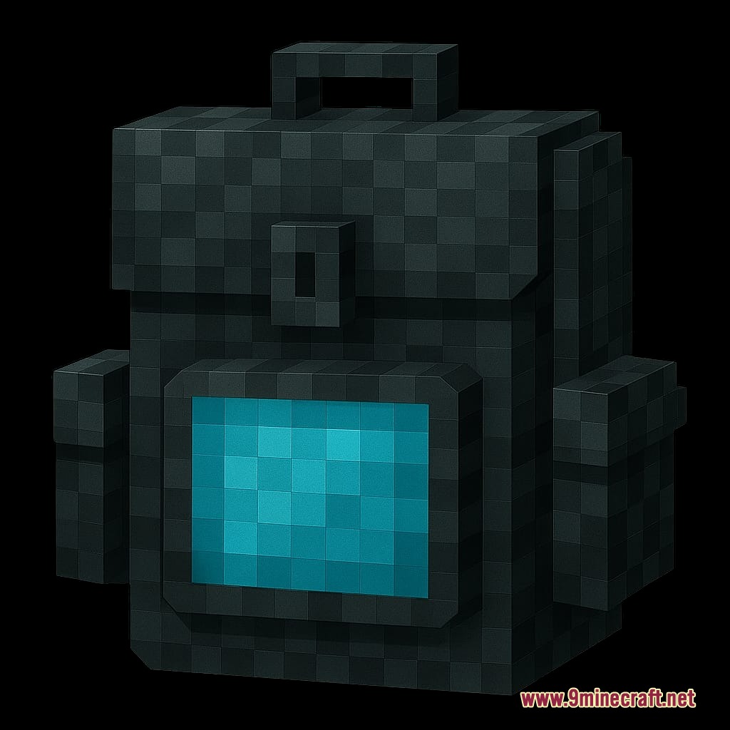 Mineral Backpacks Mod Screenshot 2 A dark netherite backpack with a bright blue diamond center panel
