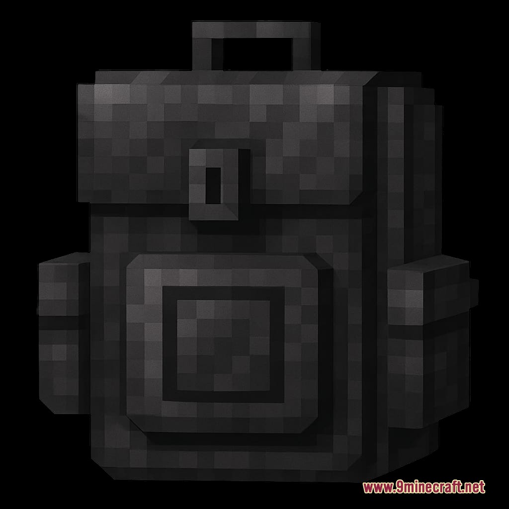 Mineral Backpacks Mod Screenshot 3 A dark gray mineral backpack with a pixelated design for item storage