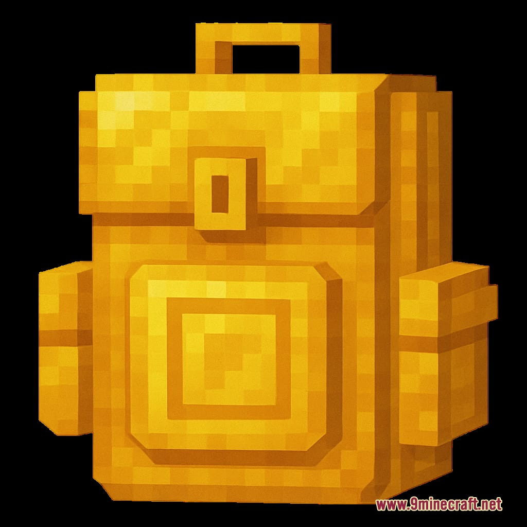 Mineral Backpacks Mod Screenshot 4 A golden mineral backpack featuring a clean pixelated design for carrying loot