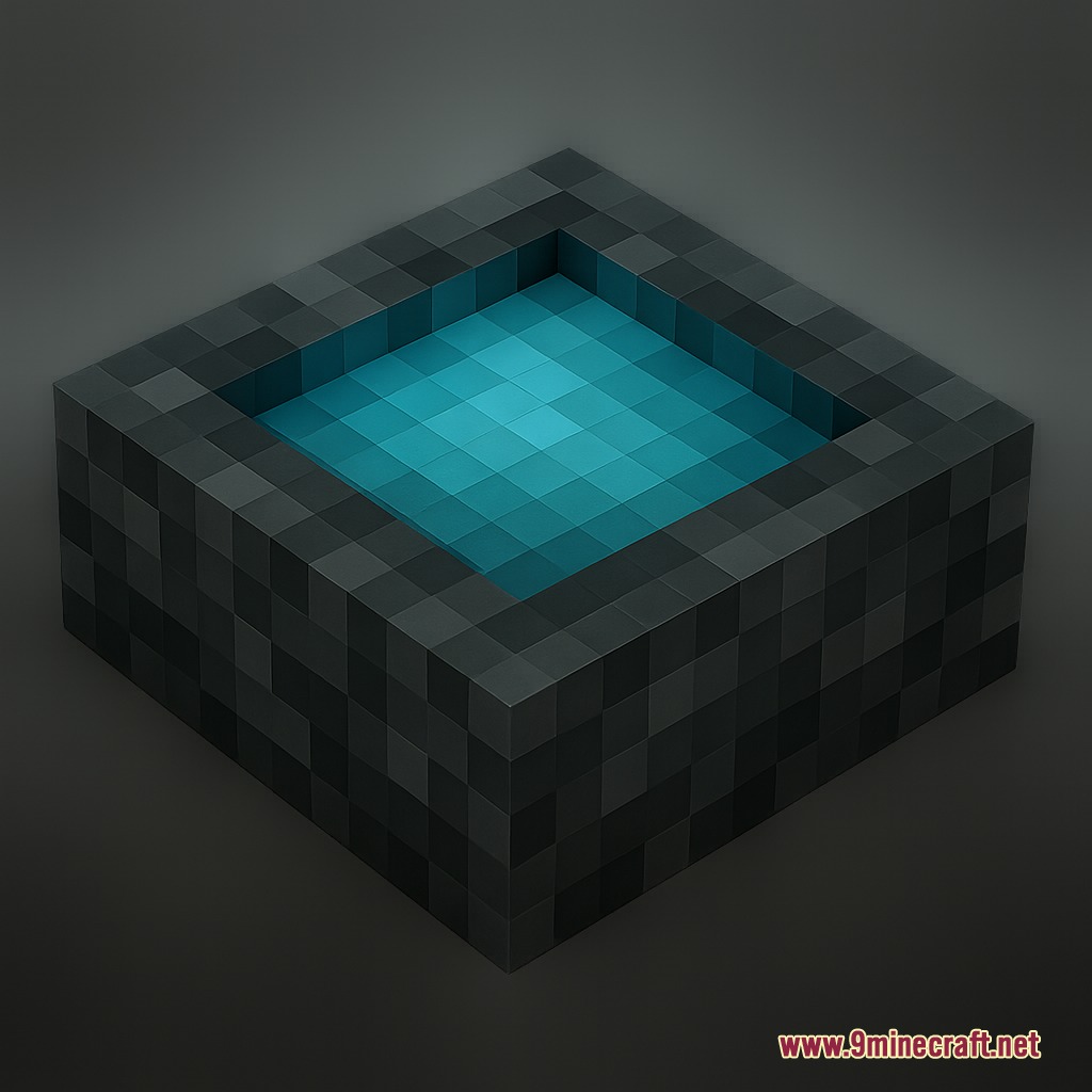 Mineral Backpacks Mod Screenshot 6 A dark stone block containing a pool of glowing cyan mineral liquid
