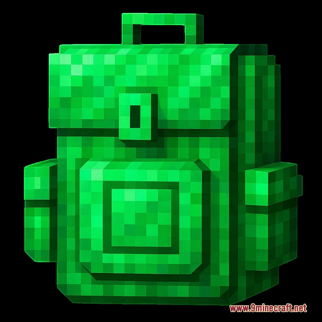 Mineral Backpacks Mod Screenshot 8 A bright green emerald backpack with multiple pockets for extra storage