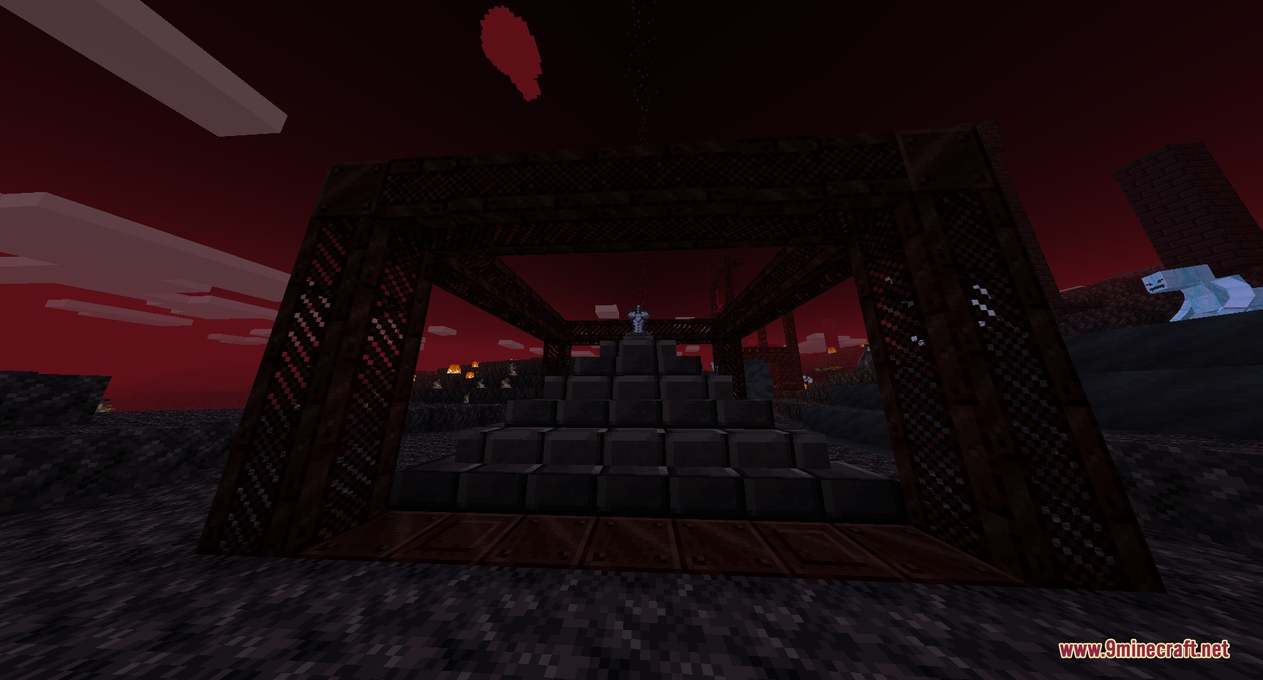The powerful Caledfwlch sword rests on a stone pyramid within a dark ruin