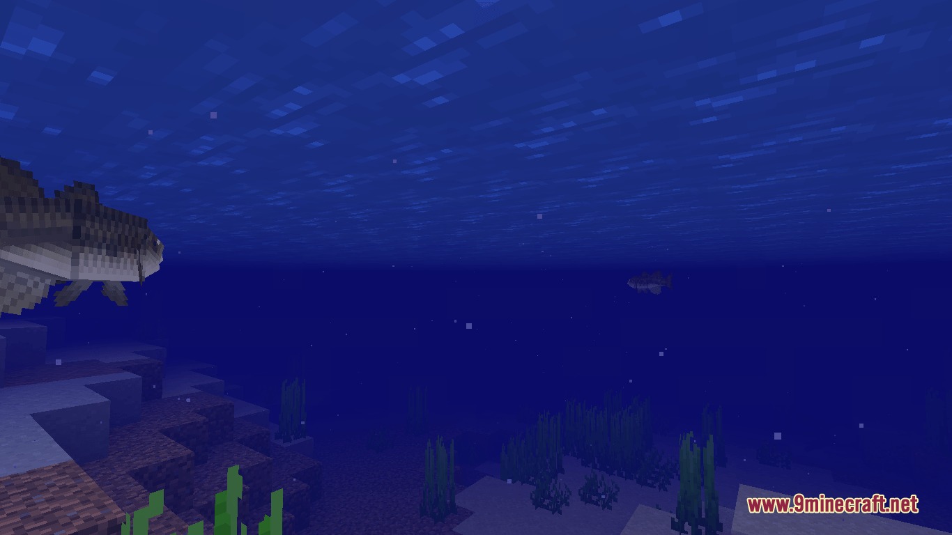 Mo' Creatures Port Mod Screenshot 2 Various fish swimming through the deep blue water of a Minecraft ocean
