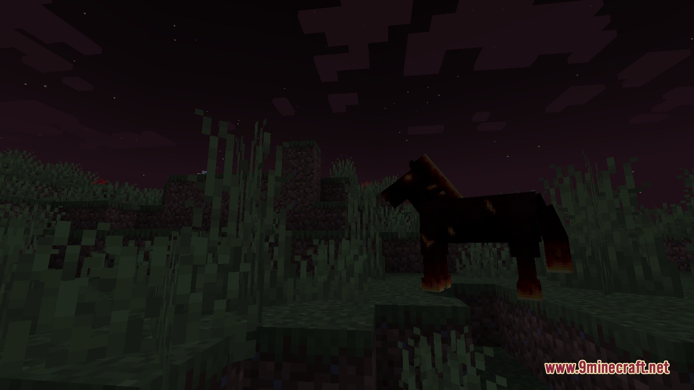 Mo' Creatures Port Mod Screenshot 3 A mystical nightmare horse stands in a dark grassy field at night