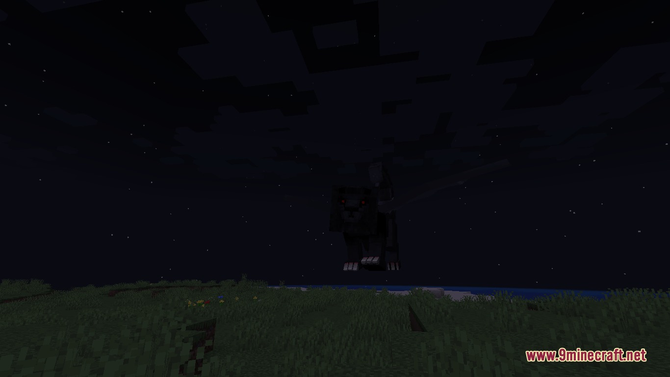 Mo' Creatures Port Mod Screenshot 5 A dark manticore with glowing red eyes flies through the night sky