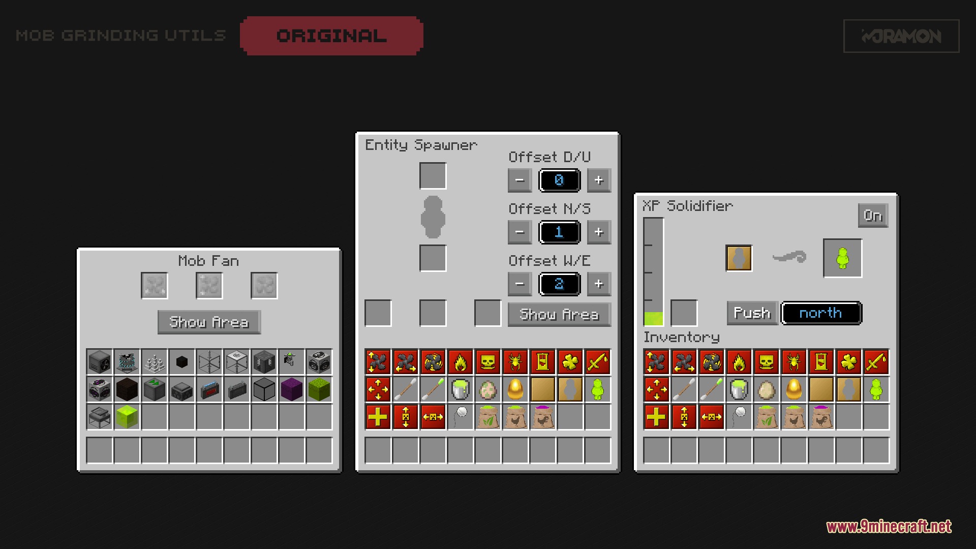 Mob Grinding Utils Vanillafied 16px Resource Pack Screenshot 1 Original user interface screens for Mob Grinding Utils with detailed item icons