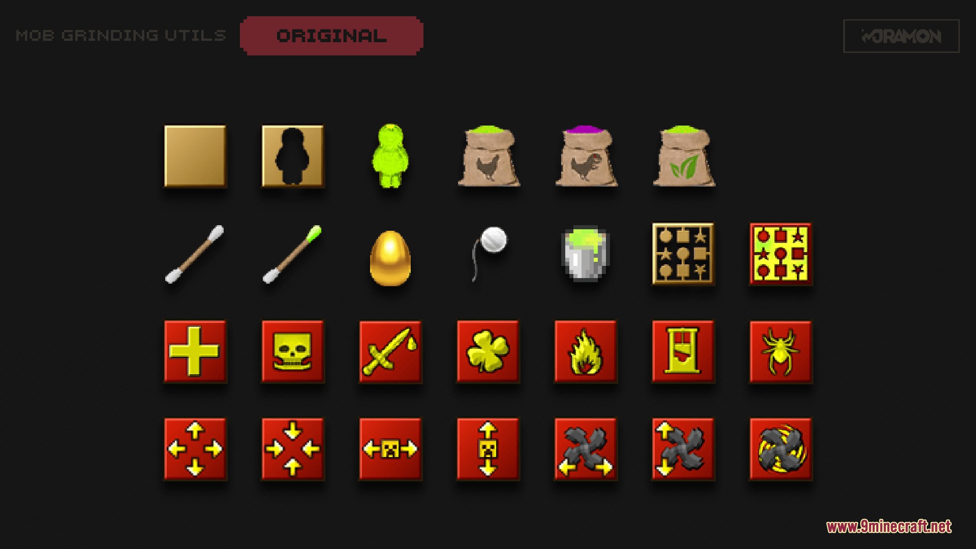 Mob Grinding Utils Vanillafied 16px Resource Pack Screenshot 7 A grid of original high resolution icons for items and upgrades