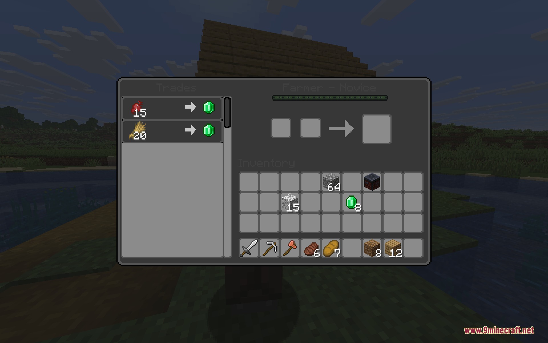 Villager trading menu featuring the Modern Dark UI Resource Pack with rounded corners