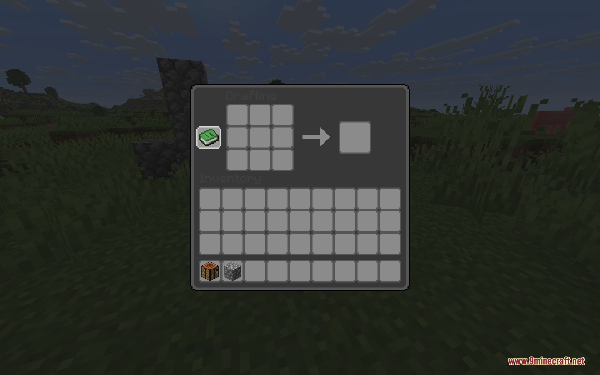 Modern dark UI theme applied to the crafting table interface in Minecraft