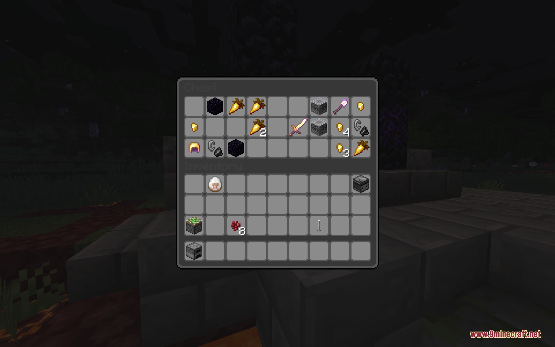 A chest inventory screen showing items with the Modern Dark UI Resource Pack