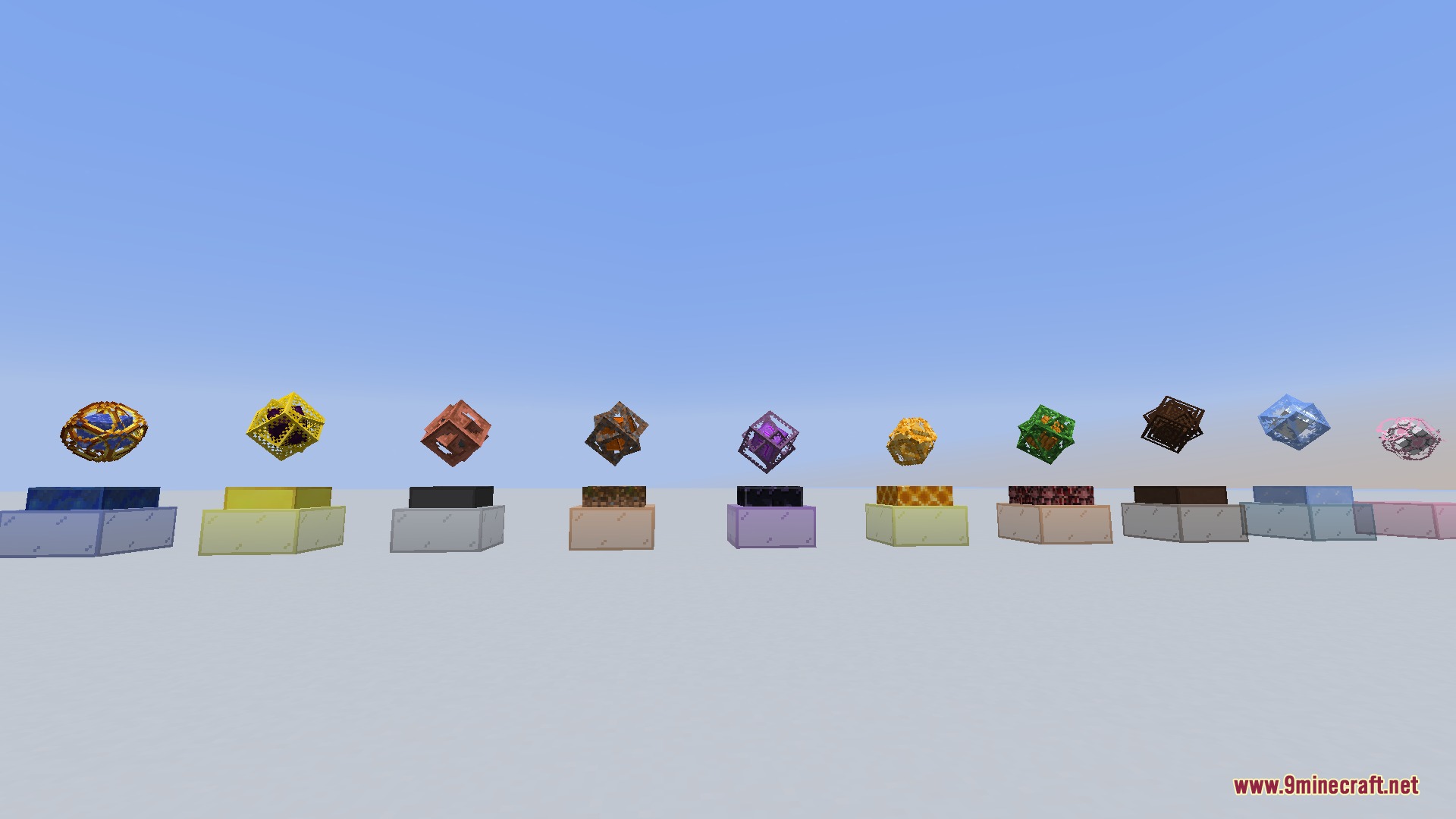 Modern Online Pack Resource Pack Screenshot 2 A row of unique end crystals floating above various types of blocks